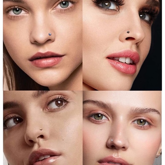 Tiny Square Pink CZ L Shaped Nose Ring - Picture 5 of 5